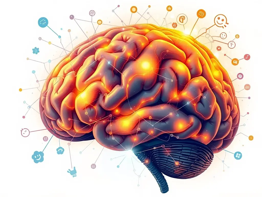 An image showcasing a stylized brain icon intertwined with email icons, representing the AI-powered messaging service. The background is a gradient of blue and purple, symbolizing intelligence and communication.